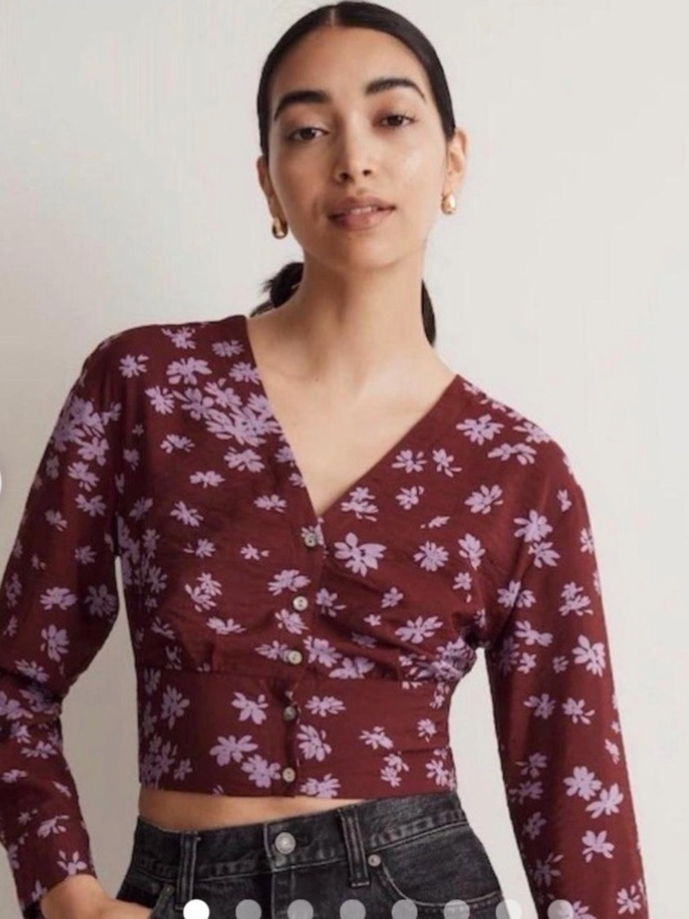 Madewell Burgundy Crop Top with Lavender Floral Print M